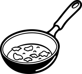 Frying pan black outline vector and illustration, coloring book page