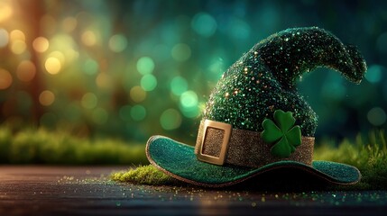 Festive green hat on moss