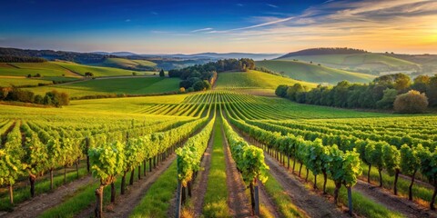 Fototapeta premium A picturesque vineyard with rows of grapevines stretching towards the horizon