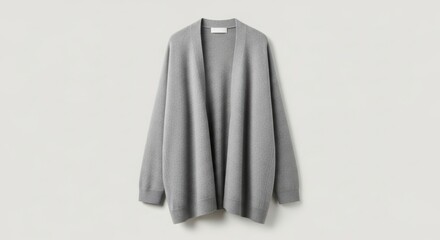 Elegant Grey Cardigan Sweater Hanging Against a Soft Neutral Background for Modern Fashion Inspiration