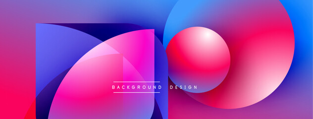 Abstract vibrant design features overlapping shapes, gradients. Pink, blue hues dominate composition. Text reads background design. Modern aesthetic.