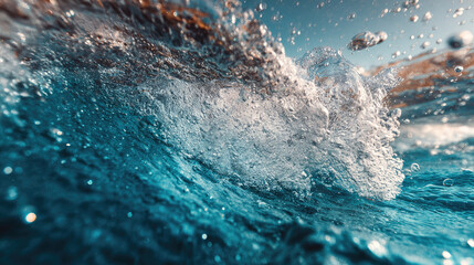 Private jacuzzi concept. Close-up view of ocean waves creating dynamic splashes and bubbles.