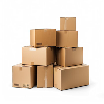 A stack of cardboard boxes isolated on a transparent background