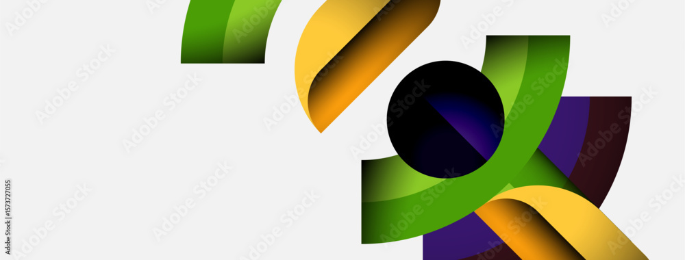 Poster abstract colorful ribbons intertwine, creating dynamic visual composition. shapes overlap, forming c