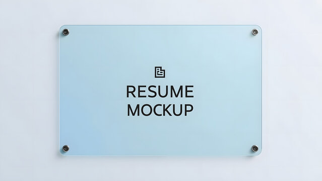 Glass Resume Mockup with Screws, Frosted Glass Business Sign, Modern Resume Display Mockup