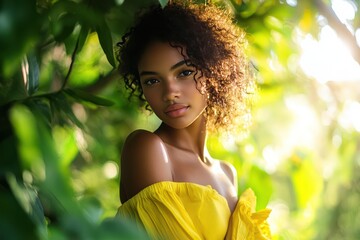 Woman with Yellow Dress. Erie Lake Background