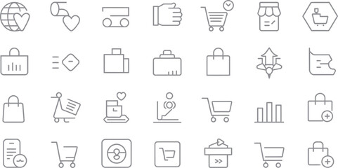 Collection of minimalist shopping icons representing online retail store needs