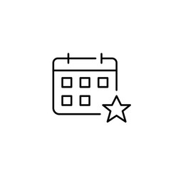 Calendar and star. VIP appointment, special day reminder. Pixel perfect, editable stroke vector icon