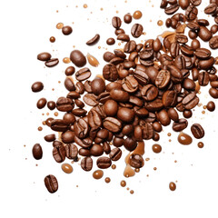 A pile of roasted coffee beans with a transparent background