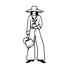 modern female farmer line art illustration