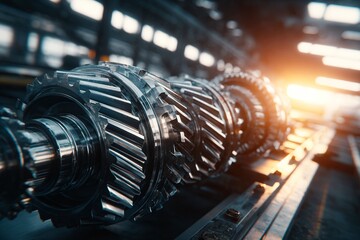 Industrial Machinery Gears in Factory Setting Close-Up View Engineering Concept