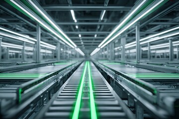 Automated Warehouse Processing Futuristic Factory Industrial Photography Modern Technology Low Angle Efficiency