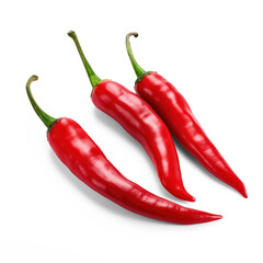 Three red hot chili peppers on a transparent background