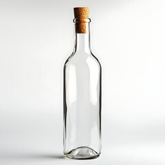 Clear Glass Bottle with Cork on Isolated White Background