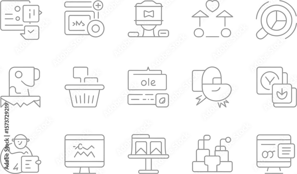 Fototapete A set of thin line icons representing various business and data concepts