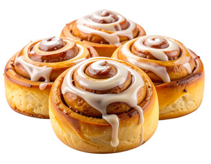  Top-Down View of Freshly Baked Golden Brown Cinnamon Rolls in Rustic Style, Isolated PNG