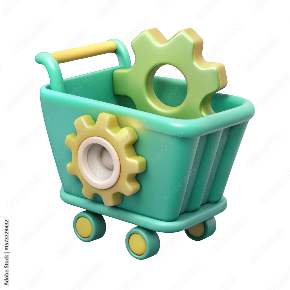 Poster 3d shopping cart with gears isolated on transparent background
