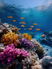 Fototapeta premium Vibrant coral reef ecosystem tropical ocean underwater photography marine life scenic view biodiversity conservation