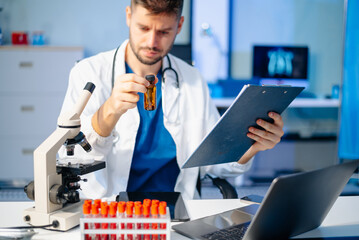 Medicine doctor touching electronic medical record on tablet. DNA. Digital healthcare and net work