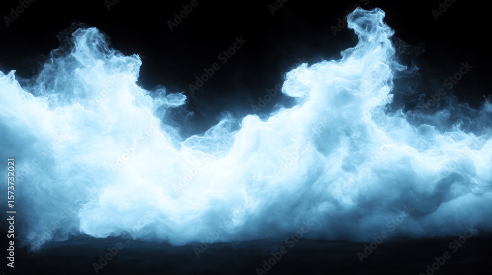Poster a mesmerizing cloud of blue smoke swirls dynamically against a dark backdrop, creating an ethereal a