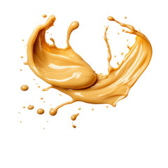 Caramel-colored liquid splashing against a transparent background
