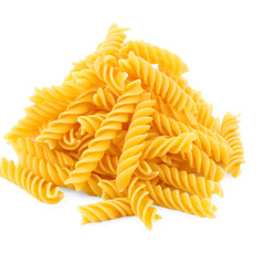 A pile of uncooked fusilli pasta on a transparent background