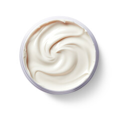 A bowl of creamy white substance in a transparent container on a transparent background