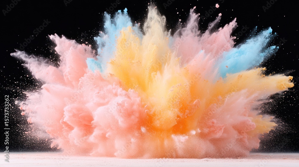 Poster a vibrant explosion of colorful powder creating an artistic and dynamic visual impact against a dark
