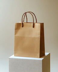 Minimalist Kraft Paper Shopping Bag Displayed on a Modern White Cube