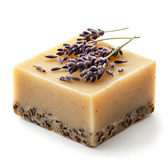 Handmade Soap Bar with Dried Lavender Adorning Its Surface