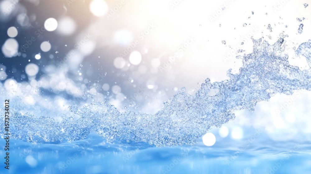 Poster beautiful close-up of water splashes creating vibrant patterns and reflections in light.