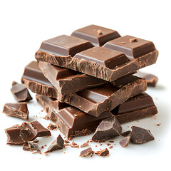 Stack of Dark Chocolate Bars with Rich Texture and Broken Fragments