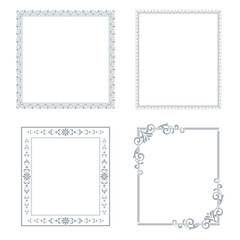 Set of decorative frames Elegant vector element for design in Eastern style, place for text. Floral gray and white borders. Lace illustration for invitations and greeting cards