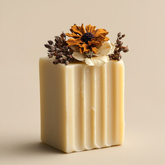 Bar of Handmade Soap with Dried Flowers and Delicate Natural Decoration
