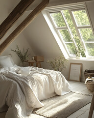 Cozy Scandinavian Attic Bedroom with Natural Light and Minimalist Decor