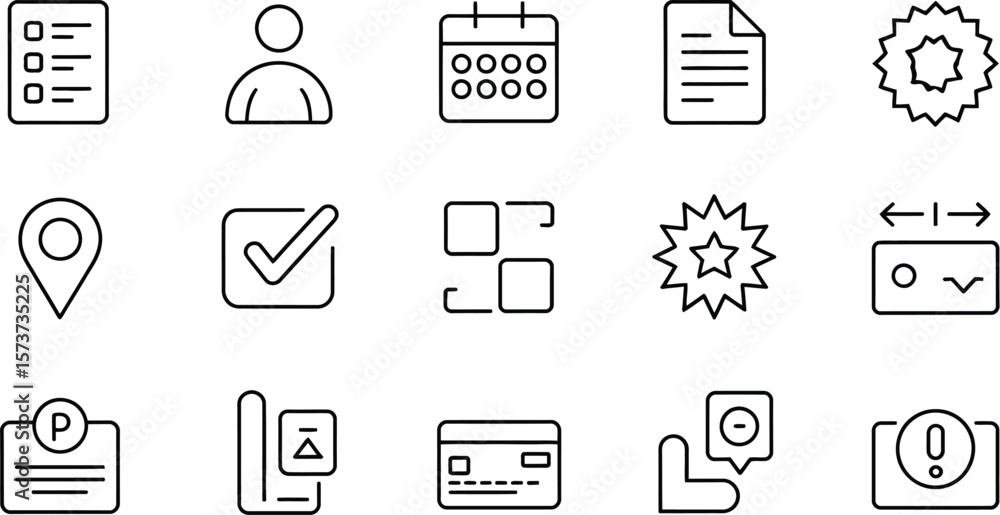 Poster collection of various outline icons representing common user interface elements