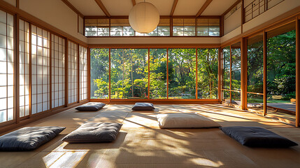 Japanese-Style Interior With Tatami Mats and Garden Views