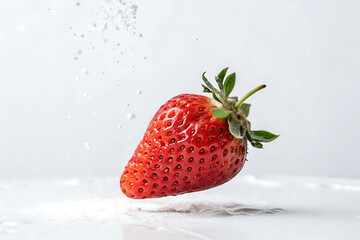 floating strawberry white background clean render