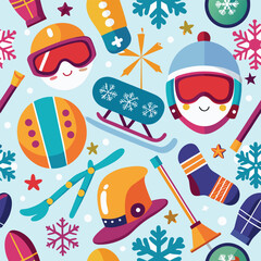 Winter Wonderland Seamless Pattern Festive Snowflakes, Ski Gear, and Joyful Snowmen