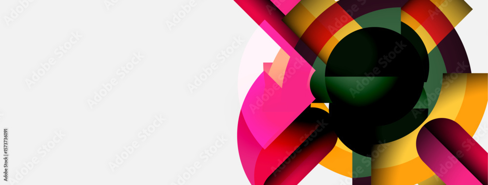 Poster abstract colorful design. concentric circles overlap, creating dynamic visual effect. bright hues co