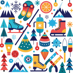 Winter Sports Fun A Colorful Collection of Ice Skating, Skiing, and Snowboarding Icons