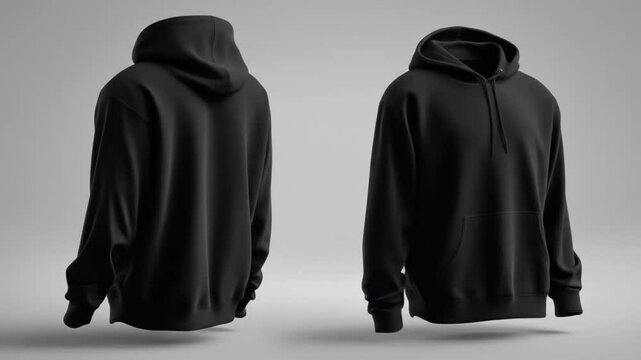 Blank Black Hoodie with Plain Gray Background