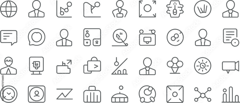 Poster a collection of black line icons arranged in a grid on a light gray background