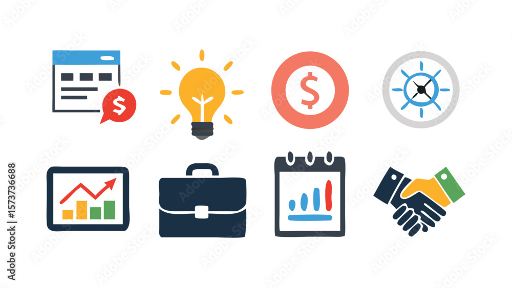 Poster a versatile set of general business glyph icons featuring a dog illustration designed as vector pict