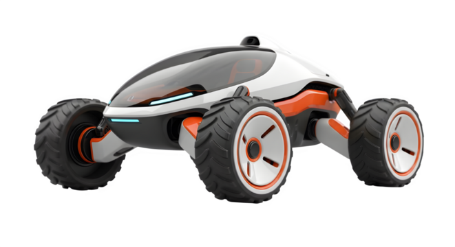 Futuristic rover vehicle concept autonomous exploration design innovation technology transport mobility on transparent background