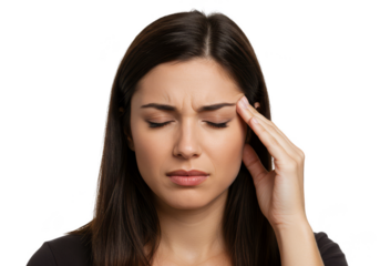 Isolated Transparent Background Image of Brunette Suffering from Headache