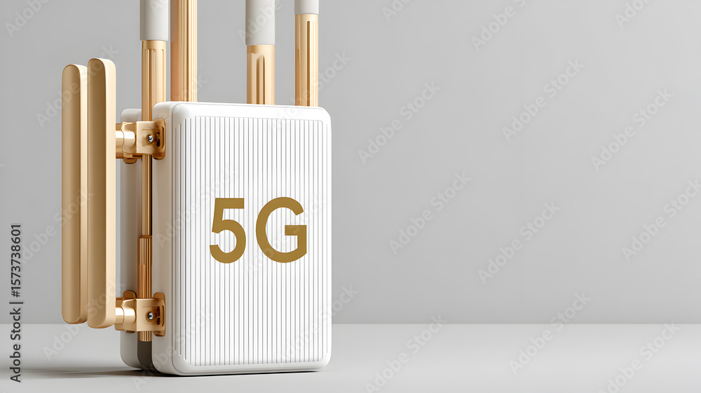 Poster a 5g network router with a sleek and modern design, ready to connect and transmit data seamlessly