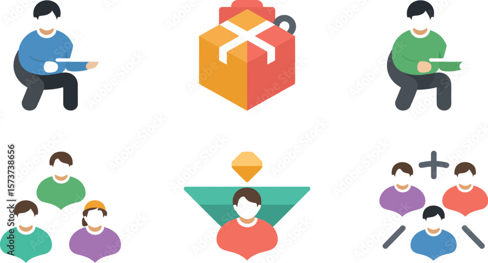 Poster the image shows a collection of six distinct icons on a plain white background
