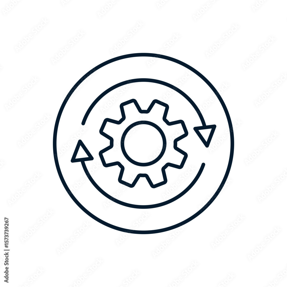 Aufkleber gear, arrow in a circle. concept work process. vector linear icon isolated on white background.