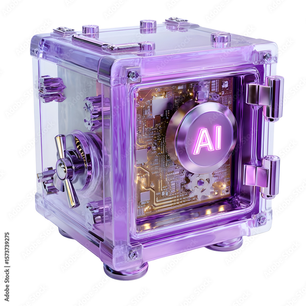 Aufkleber a secure futuristic looking data vault with a transparent purple crystal casing symbolizing the prot